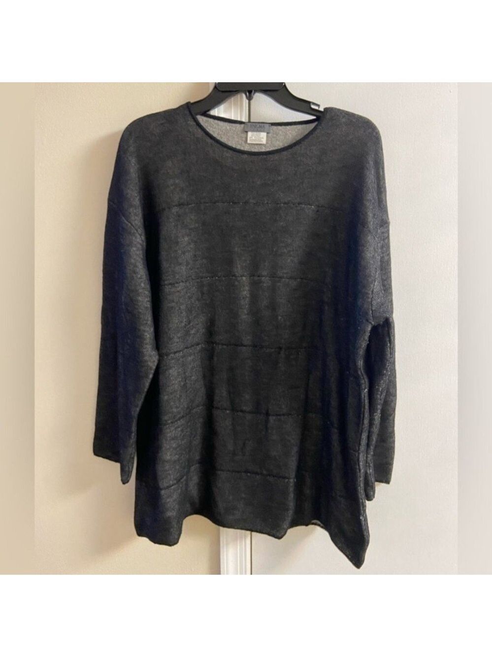 Enigma Italy Classic Black Crew Neck Sweater merino wool XL
